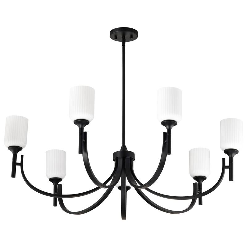 Solara 7 Light Chandelier Matte Black Finish Frosted Ribbed Glass - Matte Black