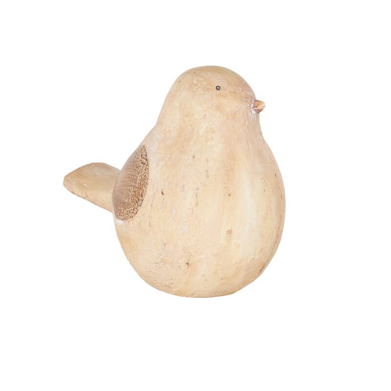 Cream Magnesium Oxide Sitting Bird Decorative Garden Sculpture with Brown Accents