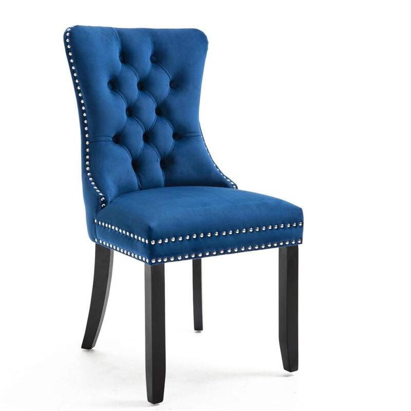 Set of 2 Velvet Dining Chairs,Tufted Solid Wood Armless Chairs Accent Chair with Nailhead Trim and Back Ring Pull