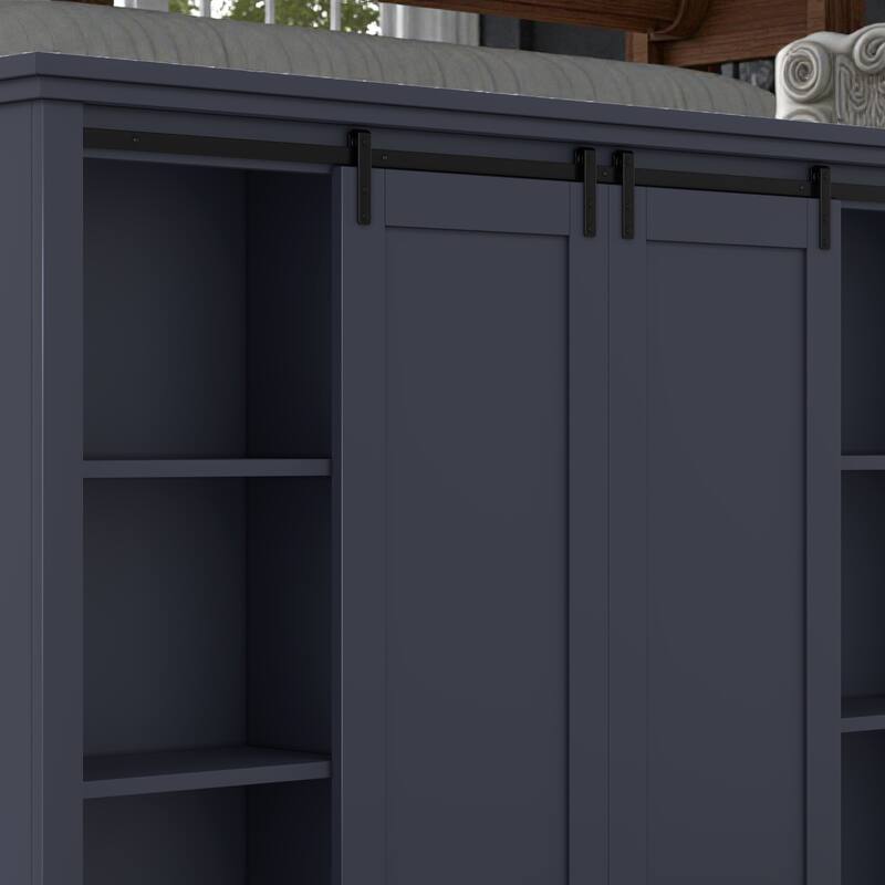 70.8 in Entryway Hall Cabinet with Sliding Barn Door, Multi-Tier Storage Shelves, 12 Compartments, Modern Mudroom Organizer