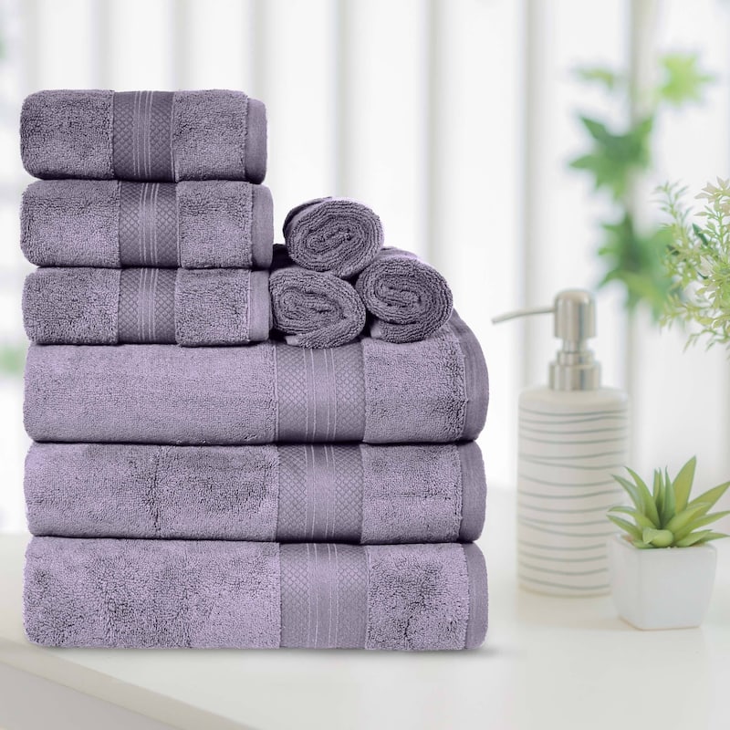 Superior Turkish Cotton 9 Piece Solid Plush Heavyweight Towel Set - Wisteria
