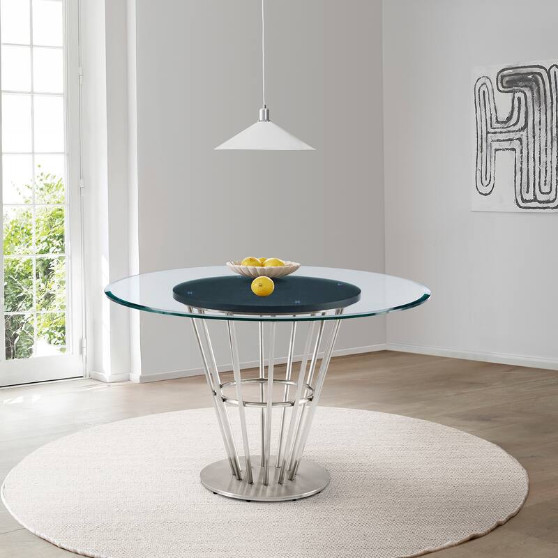 Veronica Shannon 5 Piece Round Glass Dining Table Set with Metal Frame and Upholstered Chairs