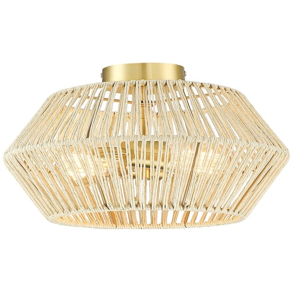 slide 2 of 9, 2-Light Bohemian Woven Rope Semi-Flush Mount Ceiling Light - D16"x H8.7" - Brass/Beige - 16 in. W 16 in. W
