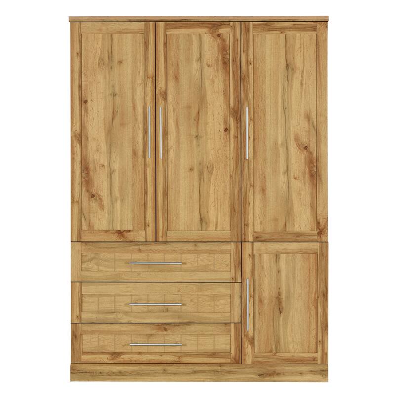Four Door Wardrobe Armoire Closet with Three Drawers for Stylish and Convenient Storage Solutions