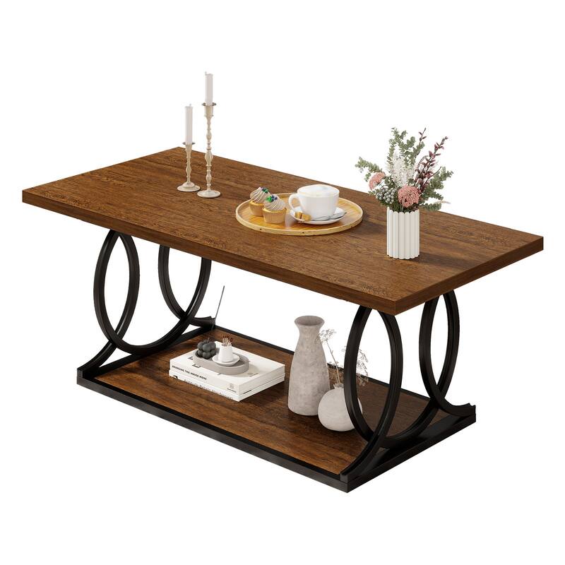 41.7-inch 2-Tier Rectangle Wood Coffee Table for Living Room - 41.7"L x 21.7"W x 17.7"H