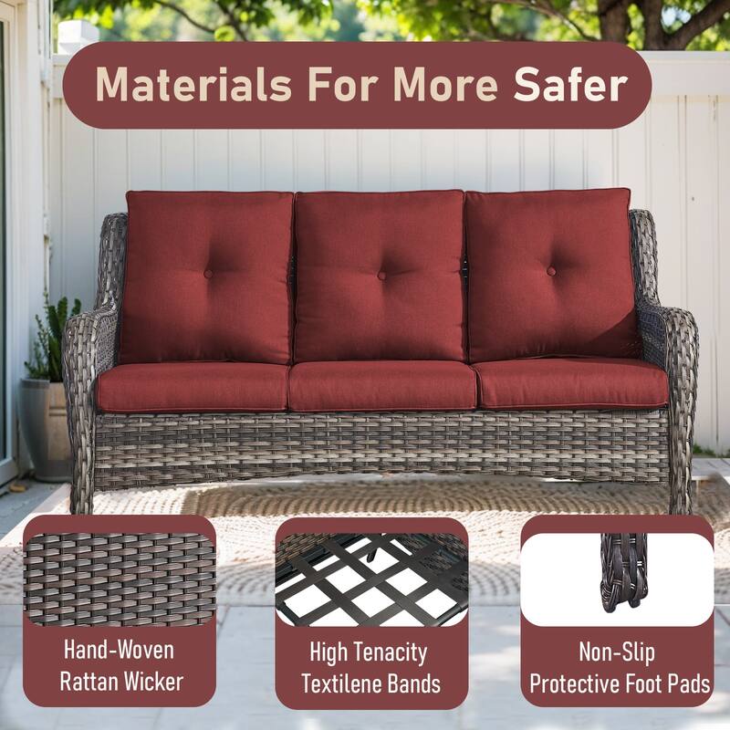 Outdoor Patio Chairs with Sofa Ottoman Grey-Red - Grey