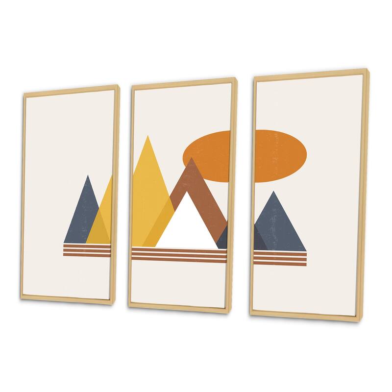 Designart "Mountain Abstract and Sun" Modern Framed Art Set of 3 4