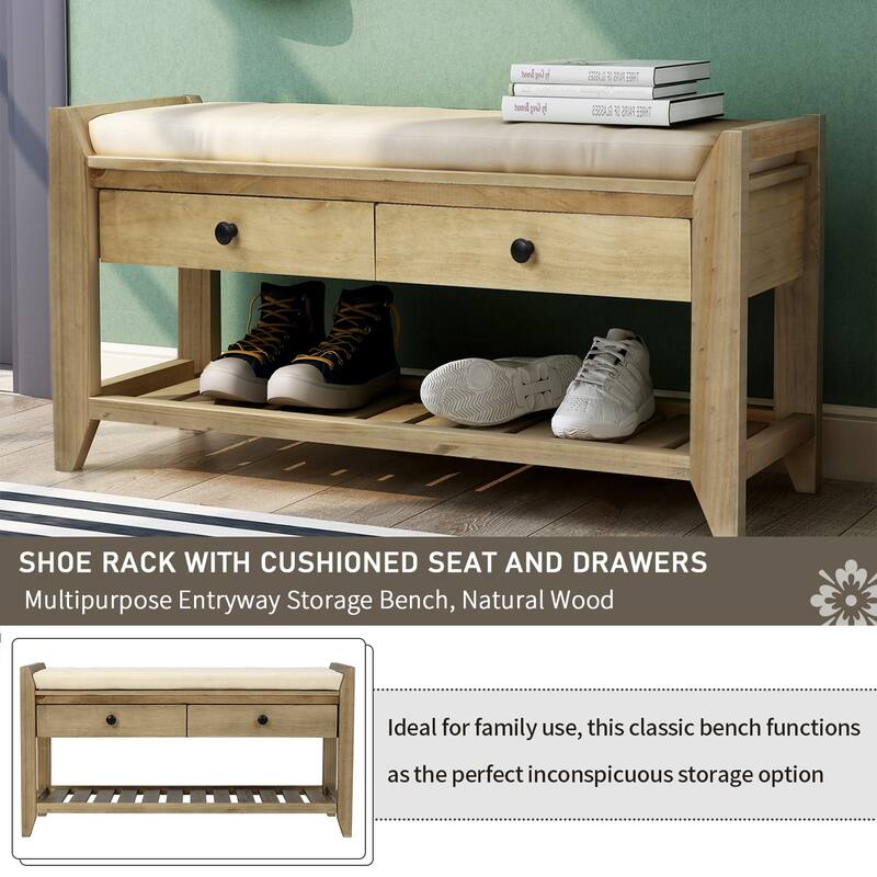 Multipurpose Entryway Shoe Storage Bench with Cushioned Seat and