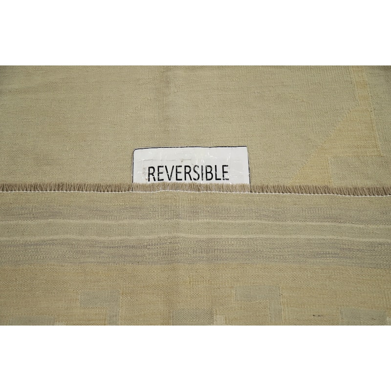 Hand Woven Oriental 100% Wool Carpet Southwestern Tribal Beige & Ivories Kilim Area Rug - 12' 2'' X 9' 1''