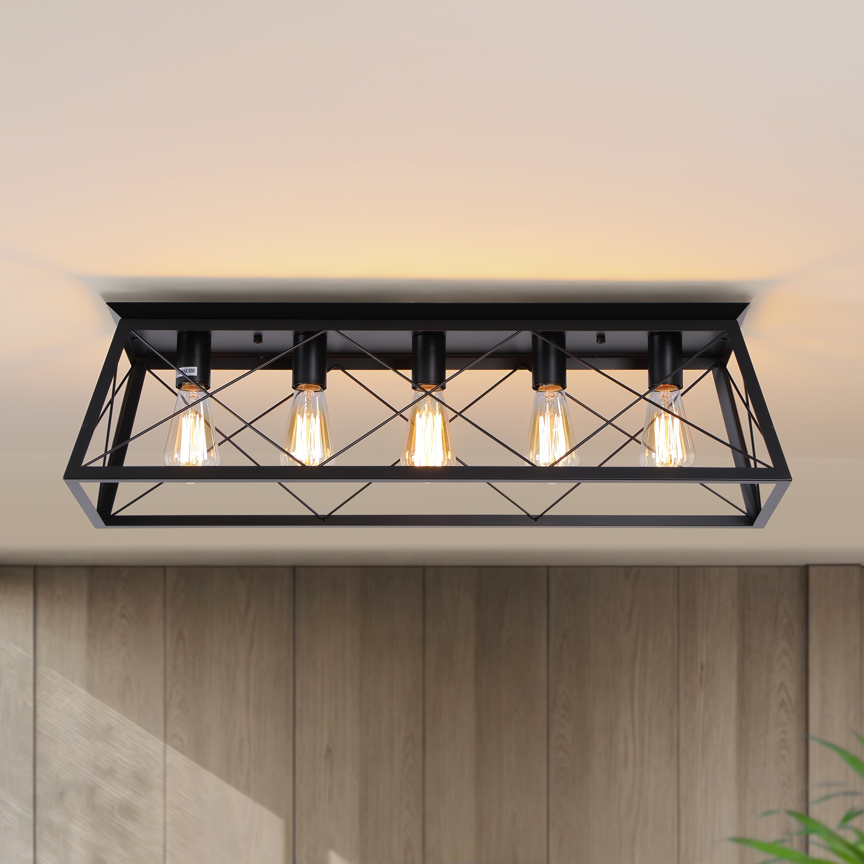 Starsky Farmhouse Rectangular Flush Mount Ceiling Light with Open Cage Design