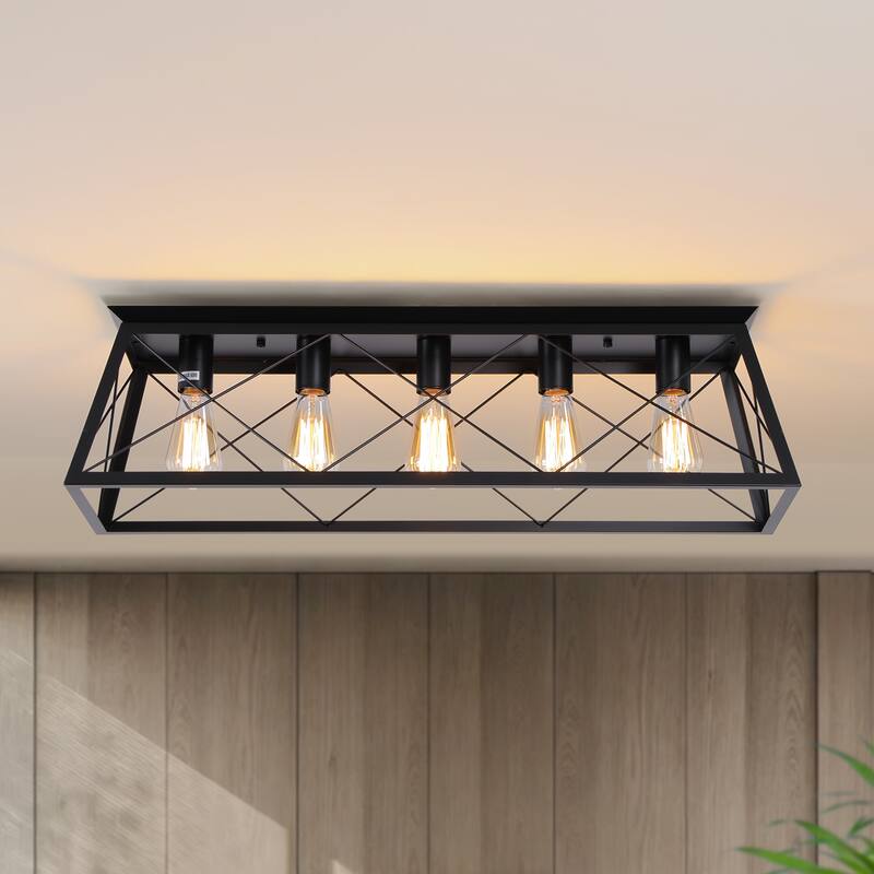 Starsky Farmhouse Rectangular Flush Mount Ceiling Light with Open Cage ...