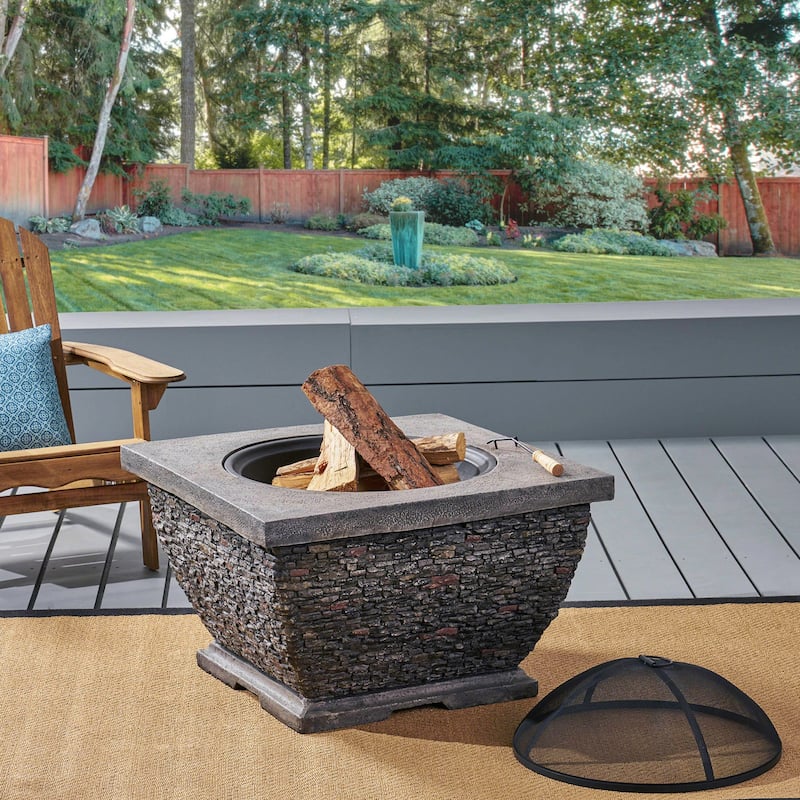 32.25 in. W x 32.25 in. D x 27 in. H Square Wood Burning Outdoor Fire Pit in Grey