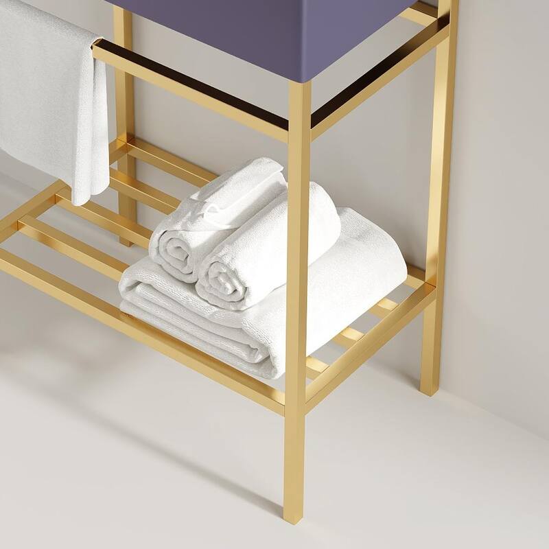 GDFStudio - Lofi Modern 24" Bathroom Vanity with Glossy Rectangular Ceramic Basin & Open Metal Storage Shelf, WITHOUT Faucet