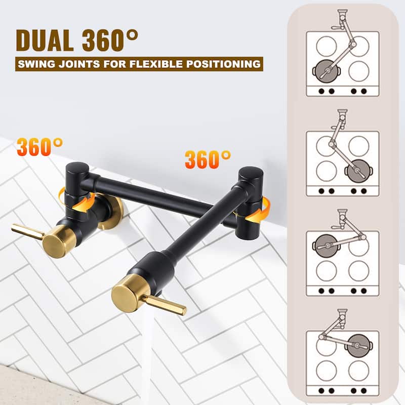 WOWOW Wall Mounted Pot Filler Faucet with Double Joint Swing Arms