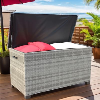 148 Gal Waterproof Wicker Patio Furniture Deck Box, Large Storage Container for Outdoor Cushions, Throw Pillows - 148Gal