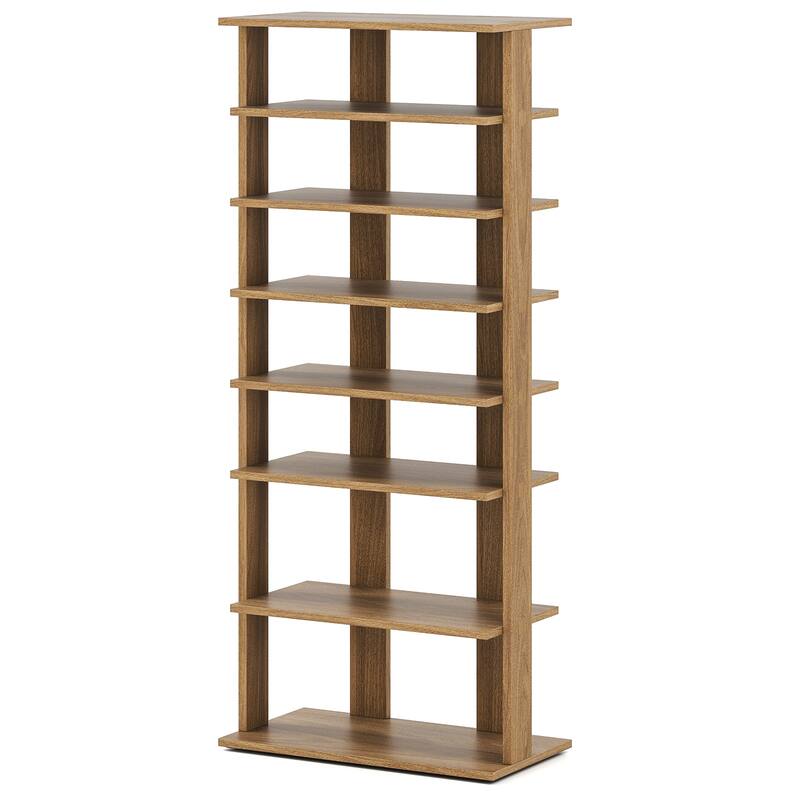 Gymax 7-Tier Double Rows Shoe Rack Vertical Wooden Shoe Storage