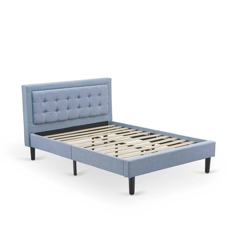 Full Size Bed Frame Upholstered Headboard - Modern Linen Fabric Bed - Black Legs - Easy Assembly