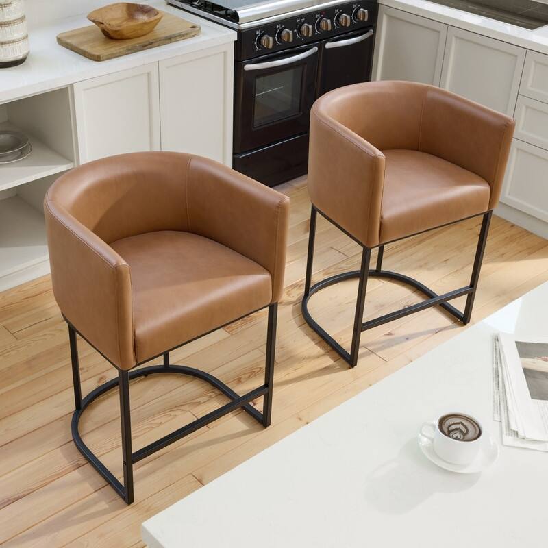 Spruce & Spring Modern Upholstered Barrel Counter Bar Stool with Arm