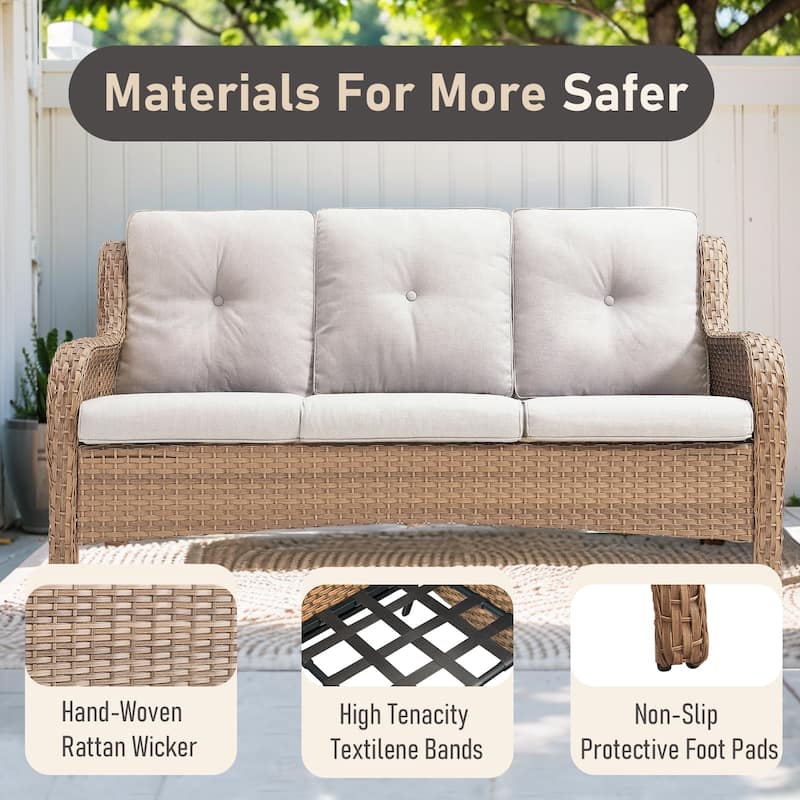 Pocassy 3-Seat Sofa Wicker Sofa Yellow-Beige - Yellow