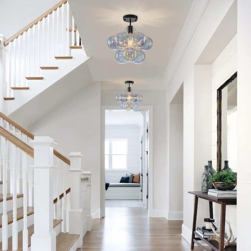 Starsky 1-Light 14in. Contemporary Glass Bubble Semi Flush Mount