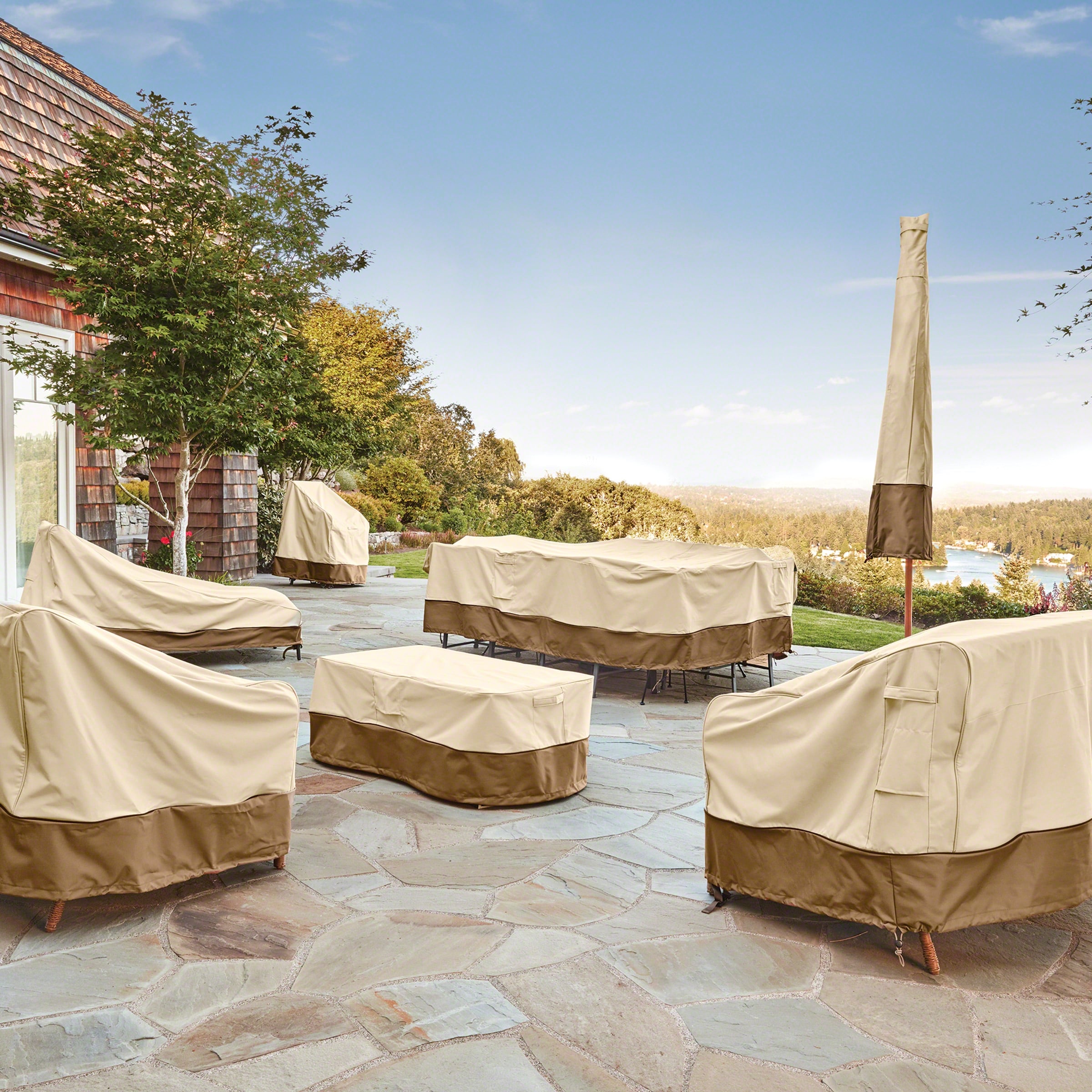 7-piece patio dining set with umbrella AMERLIFE HDPE 71