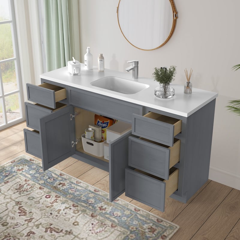 Vanity Art 66" Birch Freestanding Bathroom Vanity Cabinet without Top