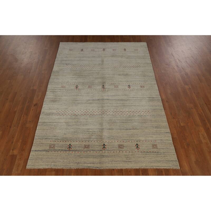 Gabbeh Indian Area Rug Hand-Knotted Modern Wool Carpet - 5'1" x 7'10"