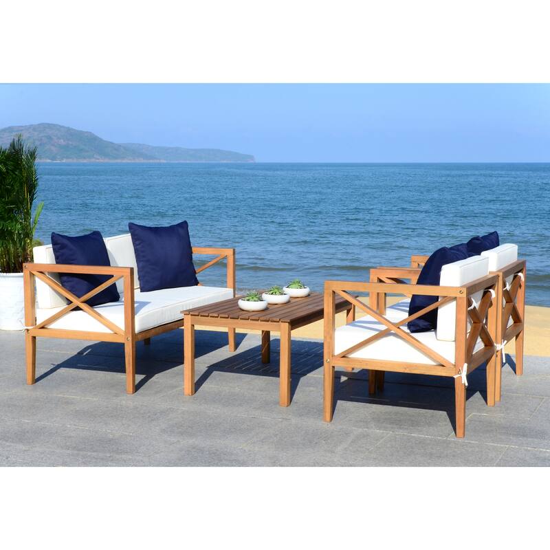 SAFAVIEH Outdoor Dafne 4-Piece Conversation Patio Set with Accent Pillow - 50W x 26D x 25H
