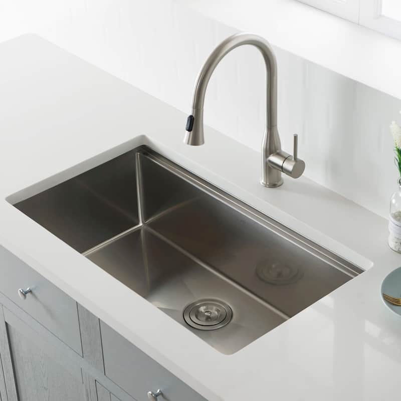 33" Handcrafted 316 Stainless Steel Single Bowl Workstation Undermount Kitchen Sink - 27"