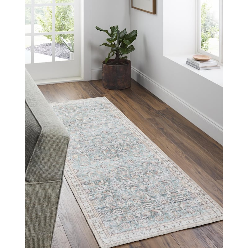 Livabliss Amelie Traditional Oriental Indoor/Outdoor Area Rug - Teal/Brown - 2'7" x 7'10"
