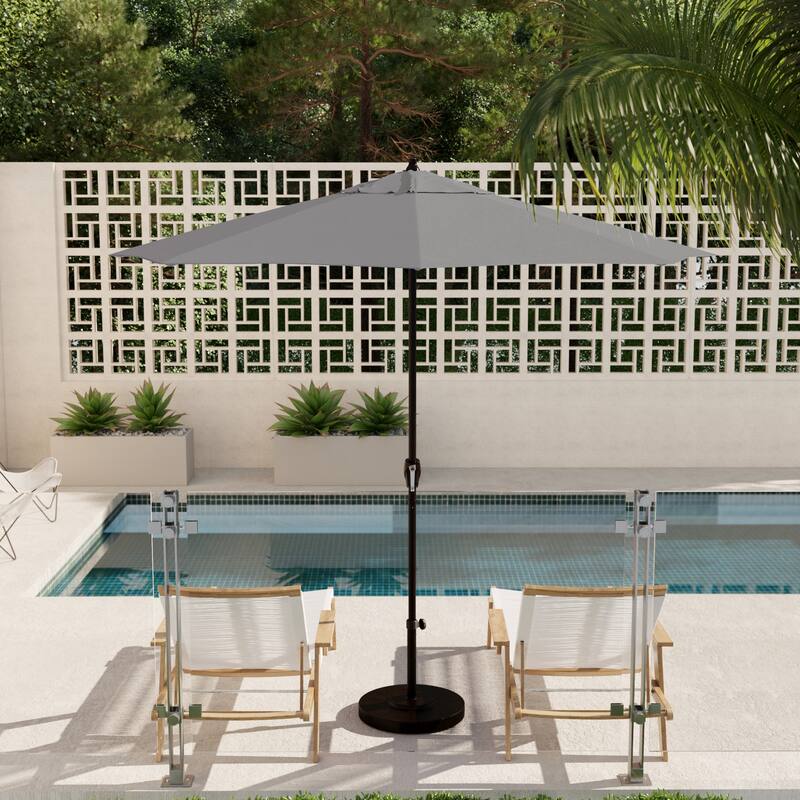 North Bend 9-foot Round Auto-tilt, Bronze Finish, Sunbrella Patio Umbrella by Havenside Home - Granite