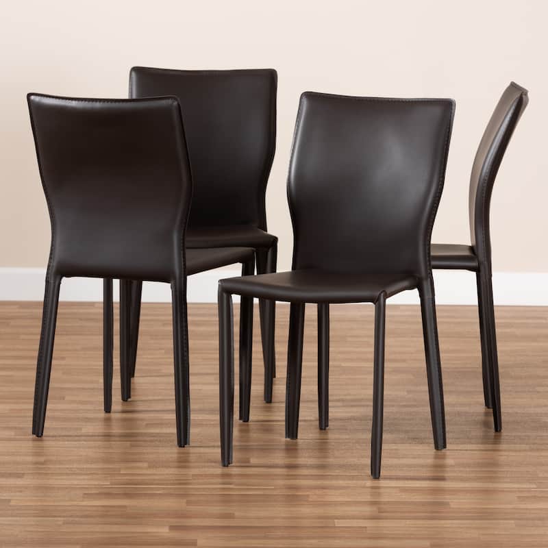 Modern Faux Leather Dining Chairs - 4 Piece Set - Dark Brown Upholstered Accent Chairs - 34.3" Height - 34.3