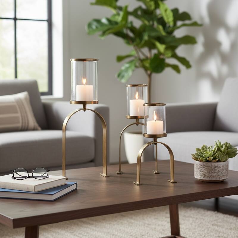 Candle Holders Set of 3 - Metal Pillar, 10/16/22" - 22.0"