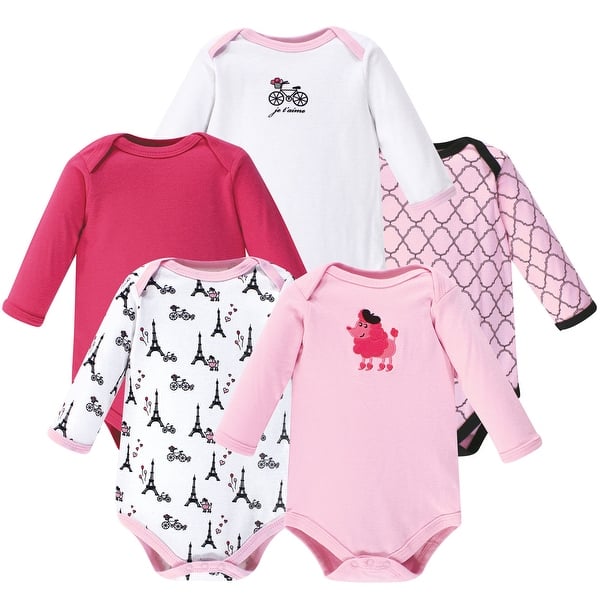 slide 1 of 1, Luvable Friends Baby Girl Cotton Long-Sleeve Bodysuits 5pk, French Poodle 0-3 Months - French Poodle