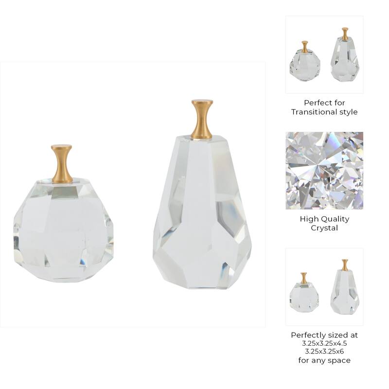 Glass Figurine Pear and Apple Luxurious Accent (Set of 2) - 5/6" Clear - 2.75" x 3.25" x 7.25"