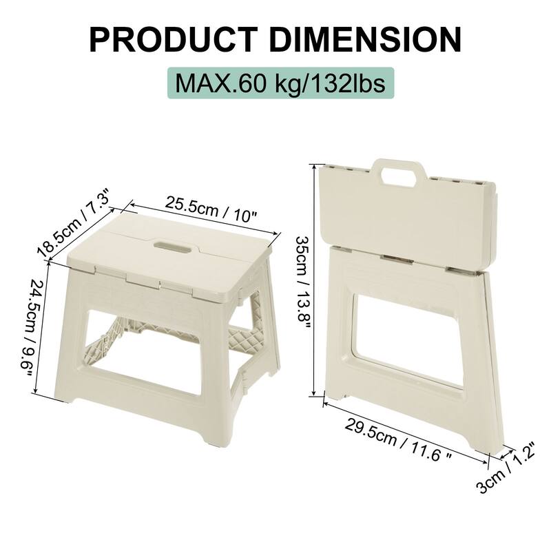 9" Folding Step Stool for Adults 132 lbs Capacity - 10 x 7.3 x 9.6inch - White