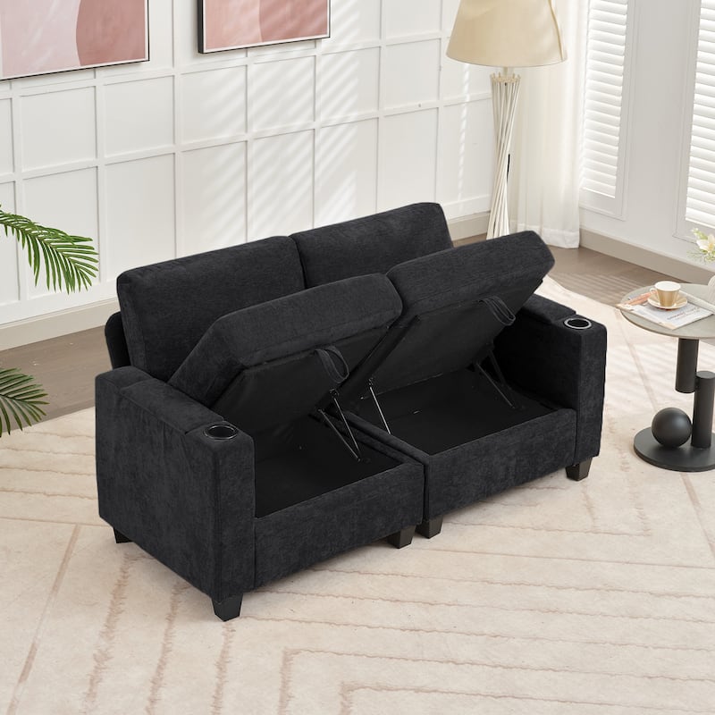 Chenille Storage Sofa, Multi-functional Loveseat