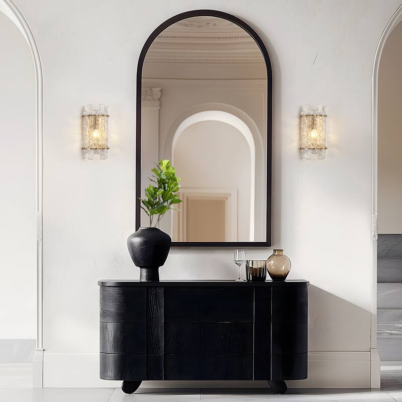 Modern Gold 1-Light Flush Mount Wall Sconces Glass Bathroom Vanity Lights - 5.9" W x 13.2" H x 4" D