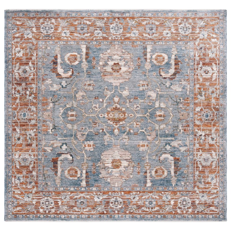 SAFAVIEH Heirloom Flora Traditional Oriental Rug - 6'3" Square - Grey/Blue Rust