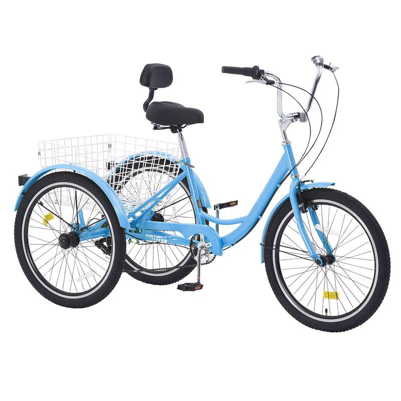Blue Carbon Steel Tricycle with Basket, Comfort Seat and Stable Ride - 64.2” L x 25.8” W x 40.2” H - Blue