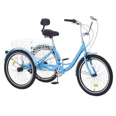 Blue Carbon Steel Tricycle with Basket, Comfort Seat and Stable Ride - 64.2” L x 25.8” W x 40.2” H