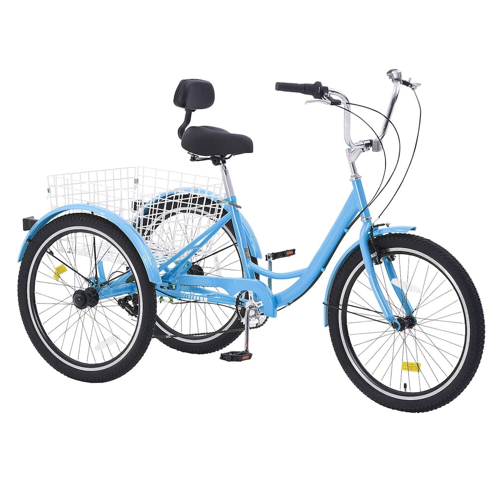 Blue Carbon Steel Tricycle with Basket, Comfort Seat and Stable Ride - 64.2” L x 25.8” W x 40.2” H