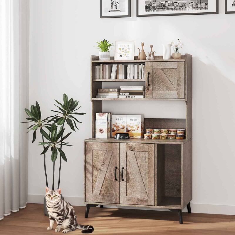 Gymax Large Cat Litter Box Enclosure w/ Display Storage Shelves Hidden