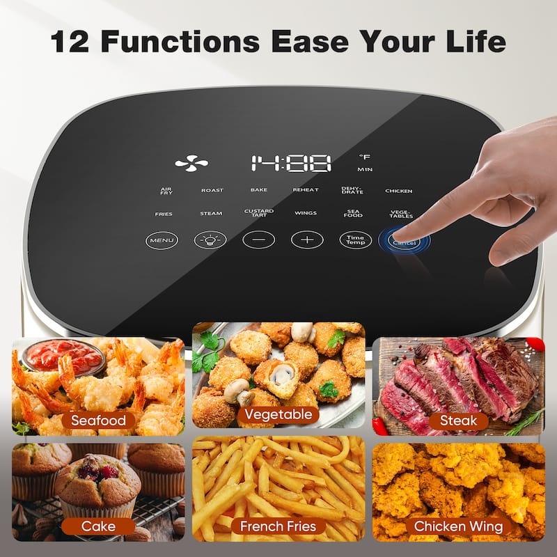 Air Fryer 6 Quart Capacity with Window Square Air Fryer 12-in-1 Air Fry Roast Reheat Dehydrate Bake Steam with 400F