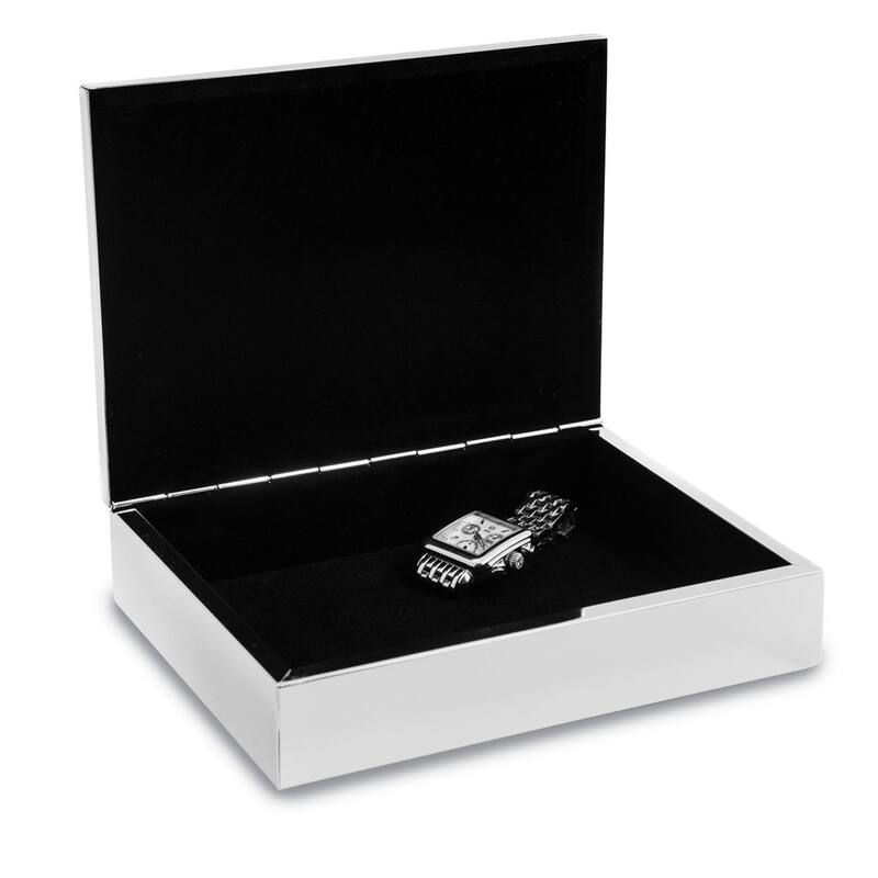 Curata Silver-Plated Rectangular Hinged Box with Black Velvet Lining