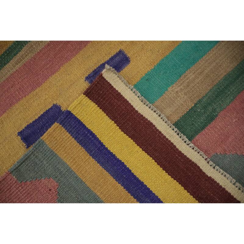 Hand Woven Oriental 100% Wool Carpet Southwestern Tribal Multi-Colored Kilim Area Rug - 9' 7'' X 7' 11''