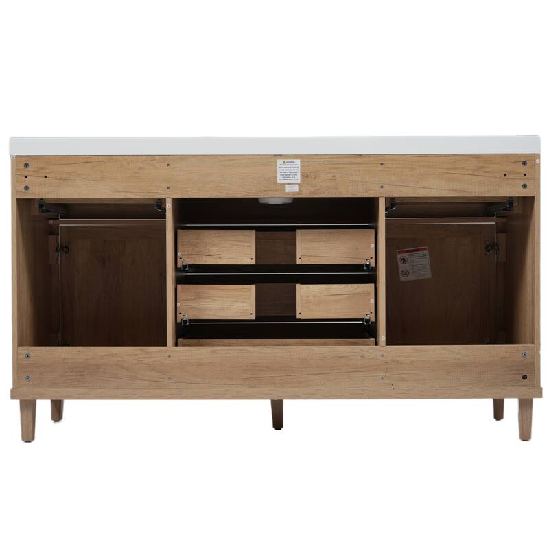 60" Large Rattan Bathroom Vanity Cabinet with SMC Sink