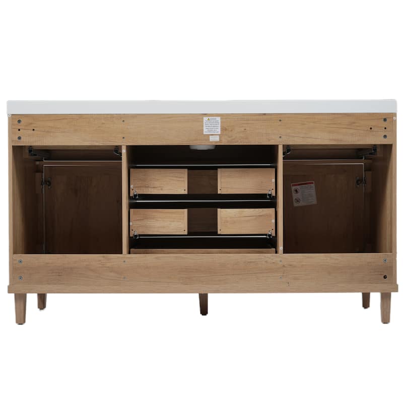 Christopher Knight Home - Emery 60" Bathroom Vanity with SMC Sink, Natural Finish for Modern Large Storage Cabinet