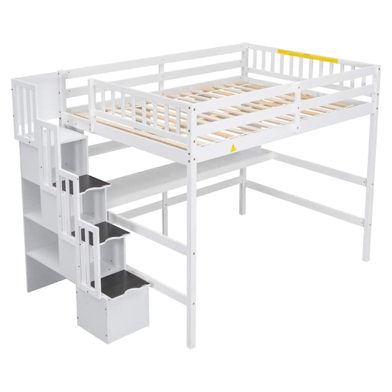 Full Size Loft Bed with Desk and Shelves