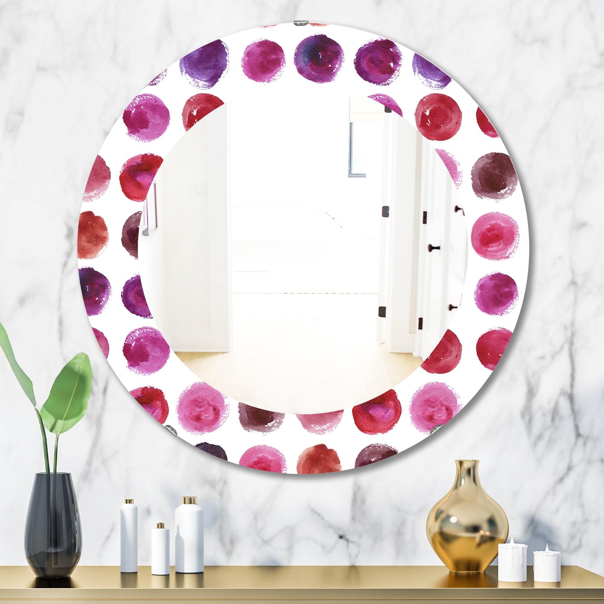 Designart 'Circular Dance 4' Printed Modern Mirror - Oval or Round Wall Mirror - White